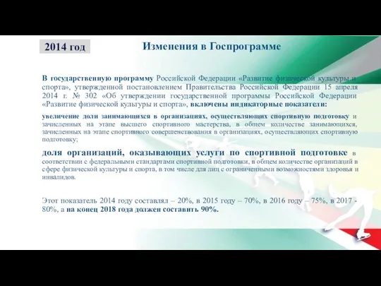 Изменения в Госпрограмме В государственную программу Российской Федерации «Развитие физической культуры