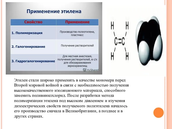 Этилен стали широко применять в качестве мономера перед Второй мировой войной