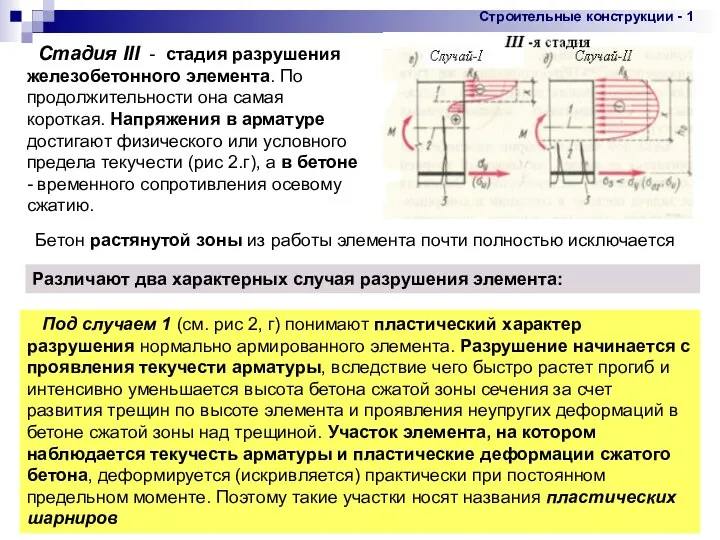 * Бетон растянутой зоны из работы элемента почти полностью исключается Под