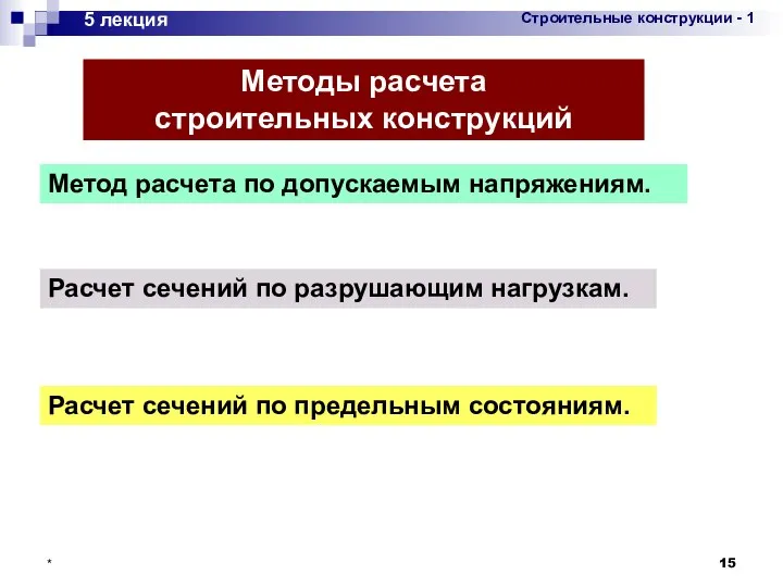 * 5 лекция Метод расчета по допускаемым напряжениям. Расчет сечений по