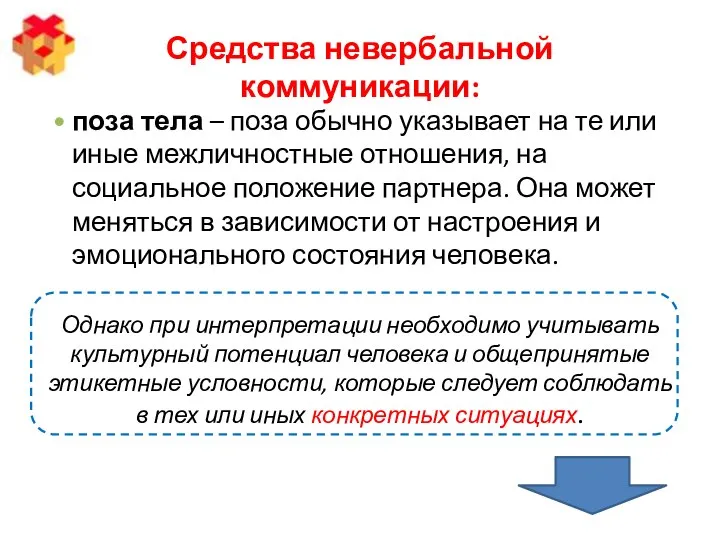 Средства невербальной коммуникации: поза тела – поза обычно указывает на те