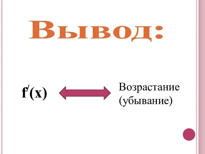 f/(x) Возрастание (убывание) Вывод: