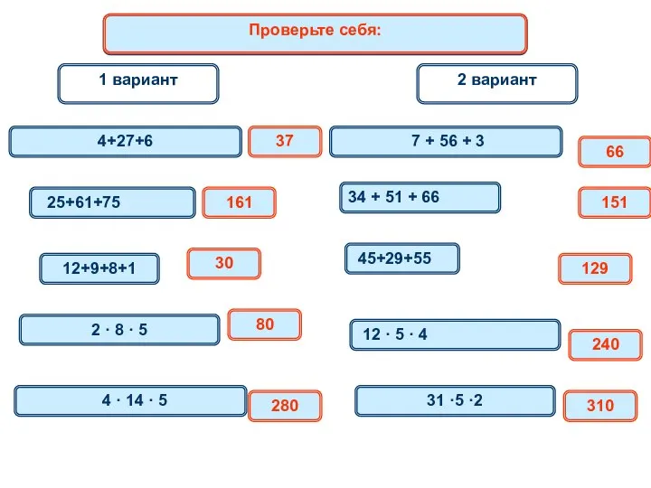 1 вариант 2 вариант Математический диктант 4+27+6 161 7 + 56