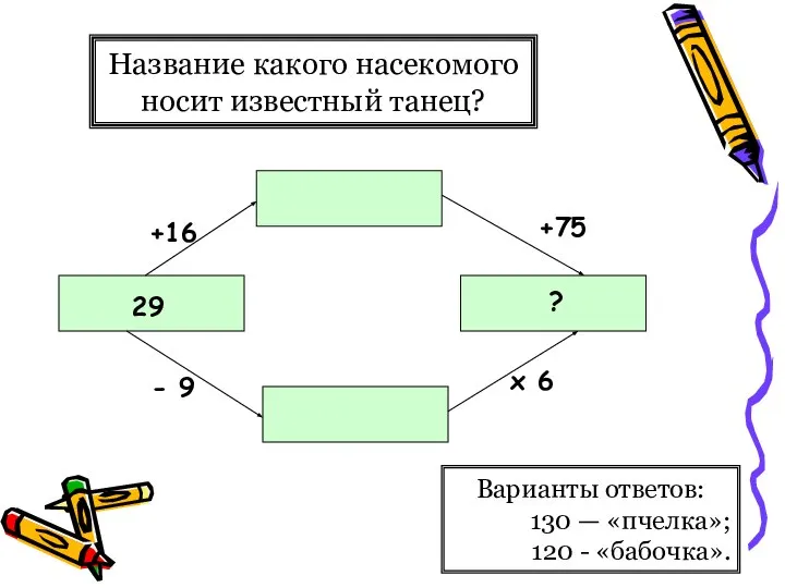 Название какого насекомого носит известный танец? Варианты ответов: 130 — «пчелка»;