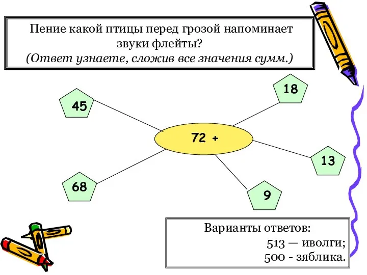 Пение какой птицы перед грозой напоминает звуки флейты? (Ответ узнаете, сложив