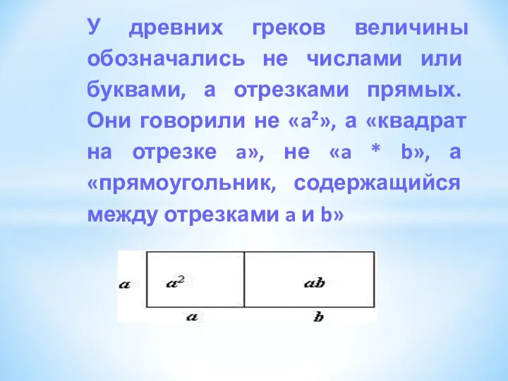 У древних греков величины обозначались не числами или буквами, а отрезками