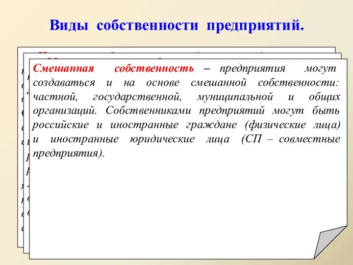 Виды собственности предприятий. Частная собственность – данное предприятие не принадлежит ни