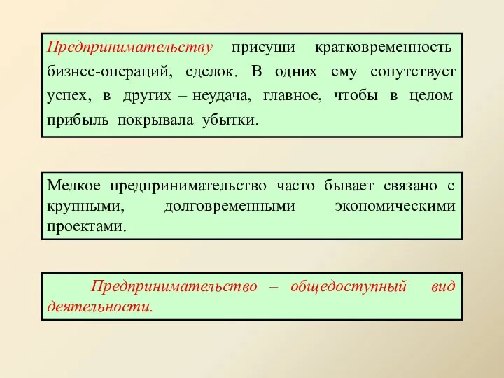 Предпринимательству присущи кратковременность бизнес-операций, сделок. В одних ему сопутствует успех, в