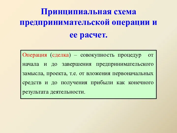 Принципиальная схема предпринимательской операции и ее расчет. Операция (сделка) – совокупность