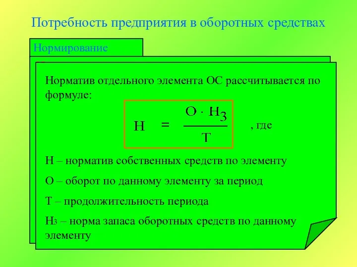 Нормирование Потребность предприятия в оборотных средствах Нормирование – это установление экономически