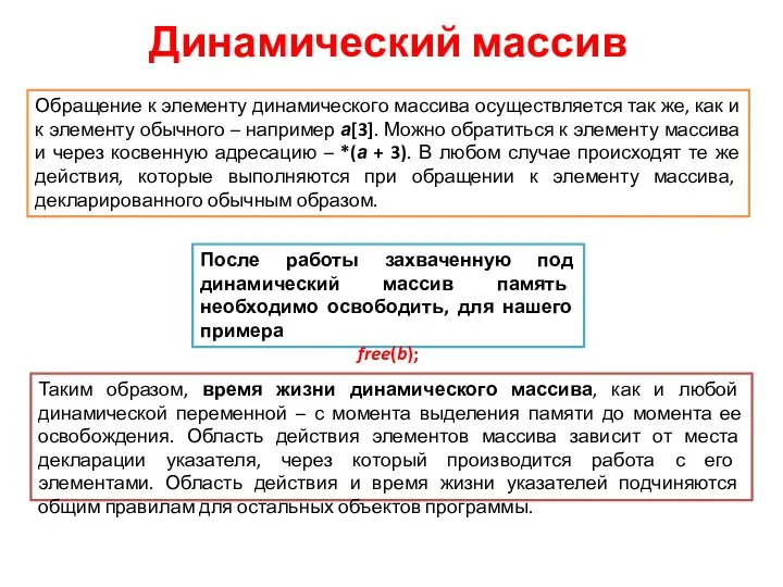 Динамический массив Обращение к элементу динамического массива осуществляется так же, как