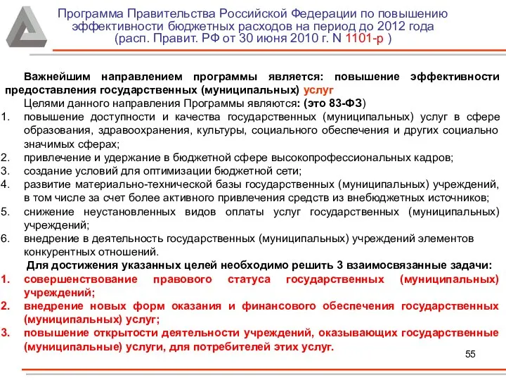 Программа Правительства Российской Федерации по повышению эффективности бюджетных расходов на период