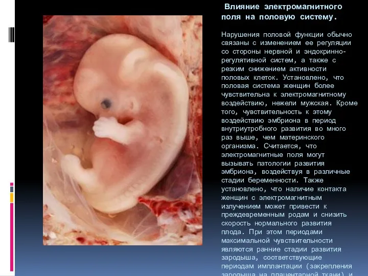 Влияние электромагнитного поля на половую систему. Нарушения половой функции обычно связаны