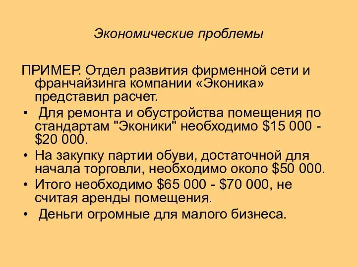 Экономические проблемы ПРИМЕР. Отдел развития фирменной сети и франчайзинга компании «Эконика»