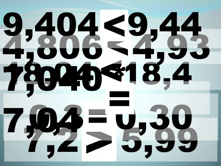 7,2 * 5,99 > 18,04 * 18,4 0,3 *0,30 = 4,806