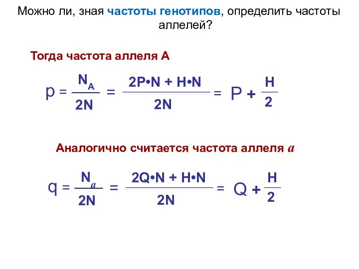 Можно ли, зная частоты генотипов, определить частоты аллелей? Тогда частота аллеля