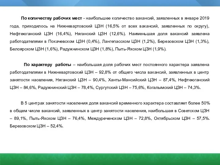 По количеству рабочих мест - наибольшее количество вакансий, заявленных в январе