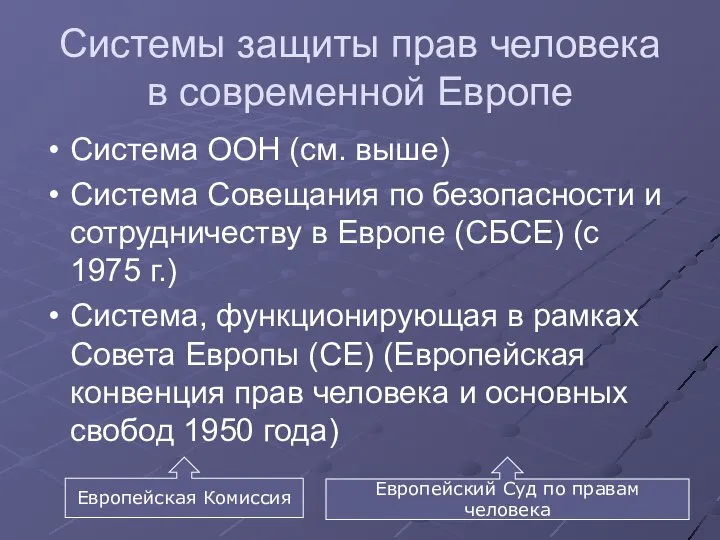 Системы защиты прав человека в современной Европе Система ООН (см. выше)