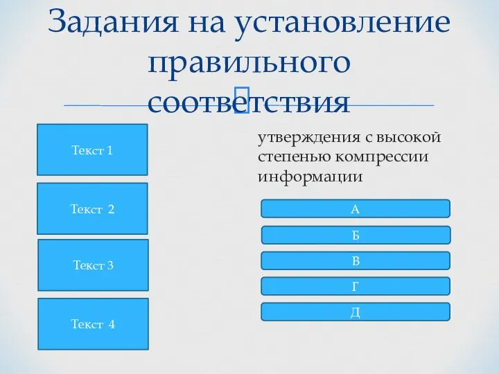 Задания на установление правильного соответствия утверждения с высокой степенью компрессии информации