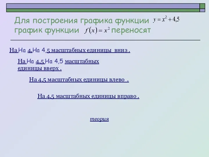 Для построения графика функции график функции переносят На На 4,На 4,5