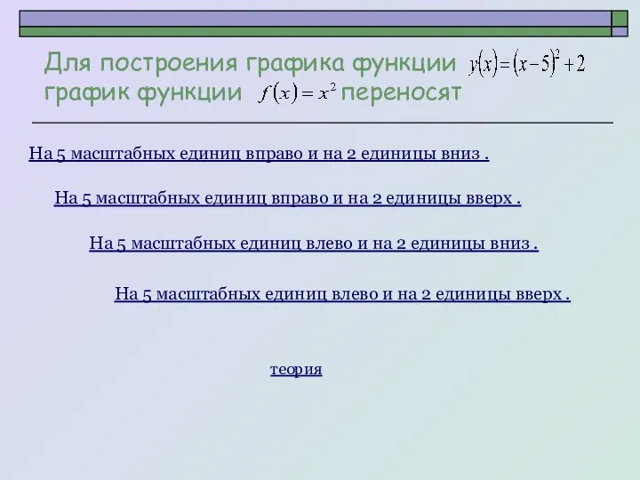 Для построения графика функции график функции переносят На 5 масштабных единиц