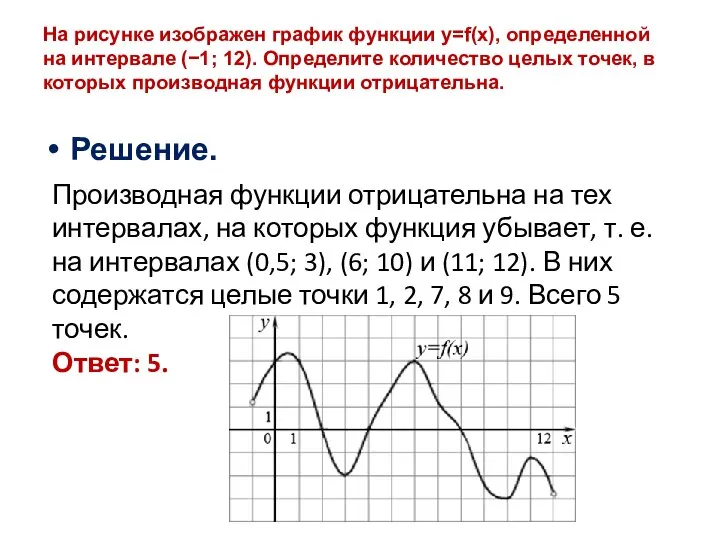 Решение. На рисунке изображен график функции y=f(x), определенной на интервале (−1;