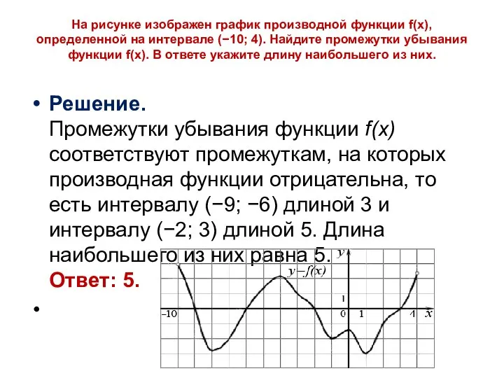 На рисунке изображен график производной функции f(x), определенной на интервале (−10;