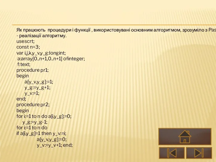 Як працюють процедури і функції , використовувані основним алгоритмом, зрозуміло з