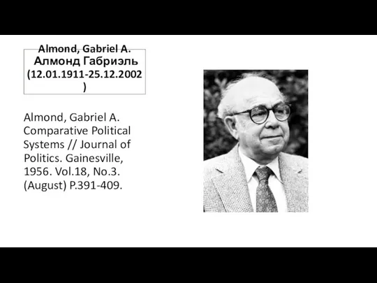 Almond, Gabriel A. Алмонд Габриэль (12.01.1911-25.12.2002) Almond, Gabriel A. Comparative Political