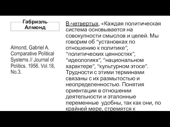 Габриэль Алмонд Almond, Gabriel A. Comparative Political Systems // Journal of