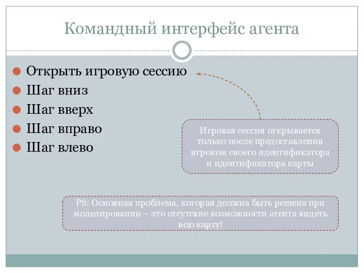 Командный интерфейс агента Открыть игровую сессию Шаг вниз Шаг вверх Шаг