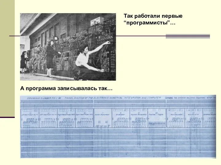 А программа записывалась так… Так работали первые “программисты”…