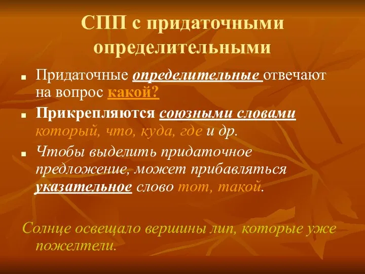 СПП с придаточными определительными Придаточные определительные отвечают на вопрос какой? Прикрепляются