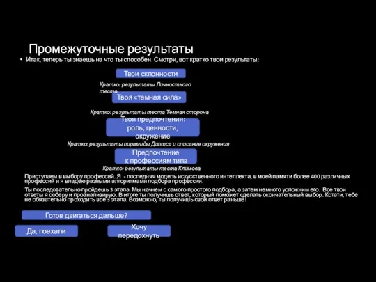 Промежуточные результаты Итак, теперь ты знаешь на что ты способен. Смотри,