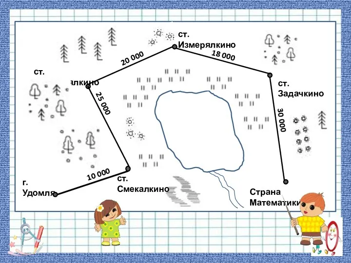 г.Удомля ст.Задачкино ст.Вычислялкино Страна Математики ст.Смекалкино 10 000 25 000 20