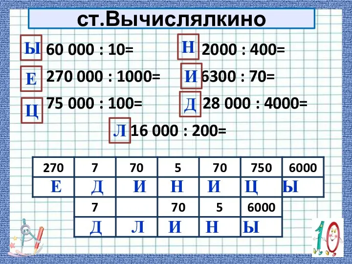 60 000 : 10= 2000 : 400= 270 000 : 1000=