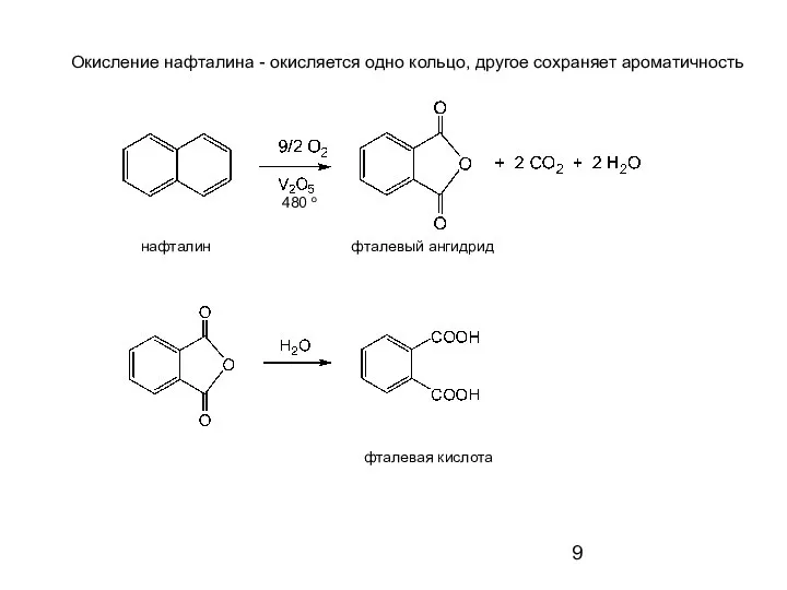 фталевый ангидрид фталевая кислота нафталин 480 о Окисление нафталина - окисляется одно кольцо, другое сохраняет ароматичность