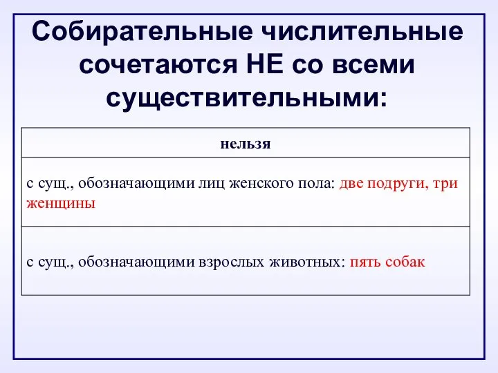 Собирательные числительные сочетаются НЕ со всеми существительными: