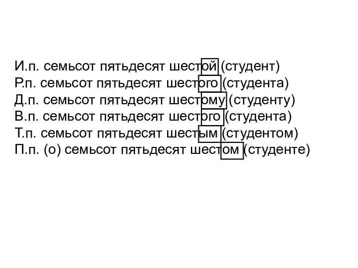 И.п. семьсот пятьдесят шестой (студент) Р.п. семьсот пятьдесят шестого (студента) Д.п.