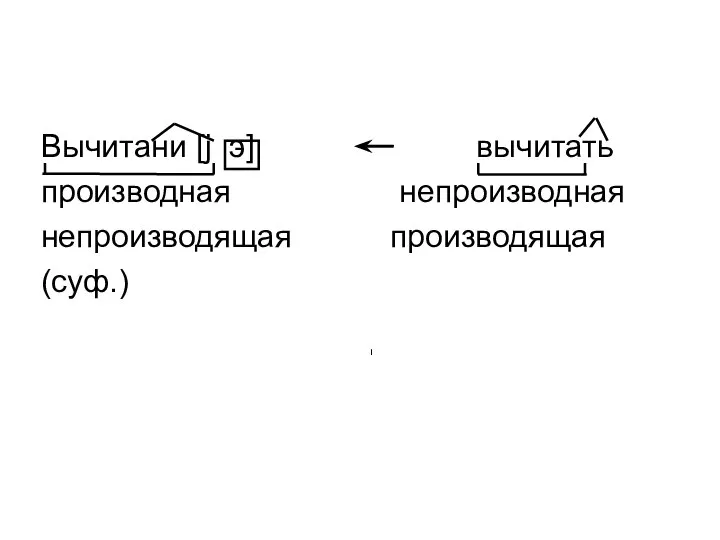 Вычитани [j э] вычитать производная непроизводная непроизводящая производящая (суф.)