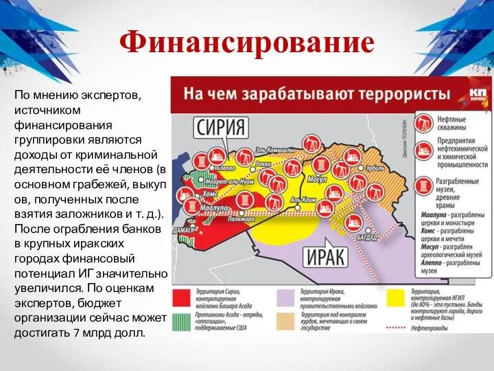 Финансирование По мнению экспертов, источником финансирования группировки являются доходы от криминальной