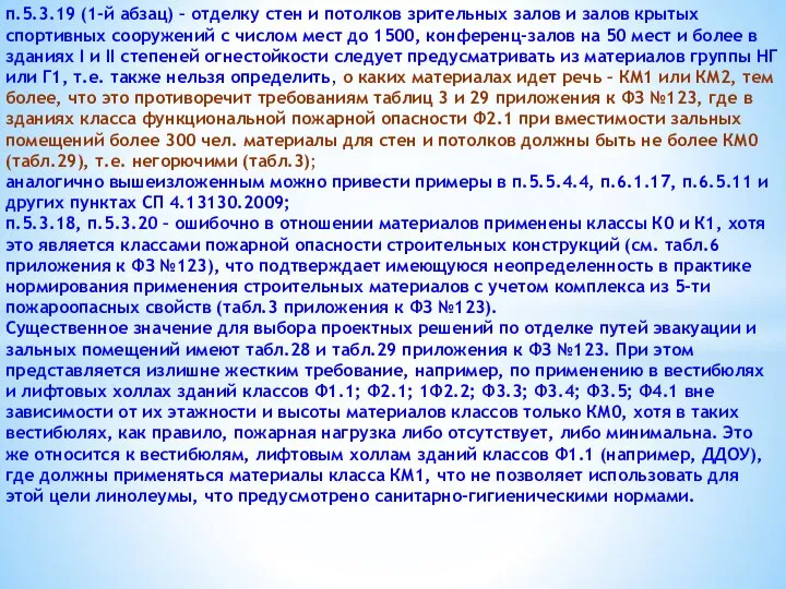 п.5.3.19 (1-й абзац) – отделку стен и потолков зрительных залов и