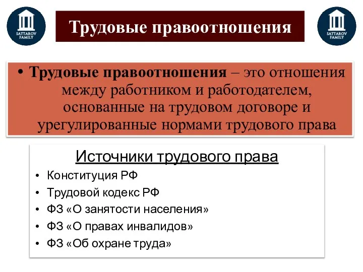 Трудовые правоотношения Трудовые правоотношения – это отношения между работником и работодателем,