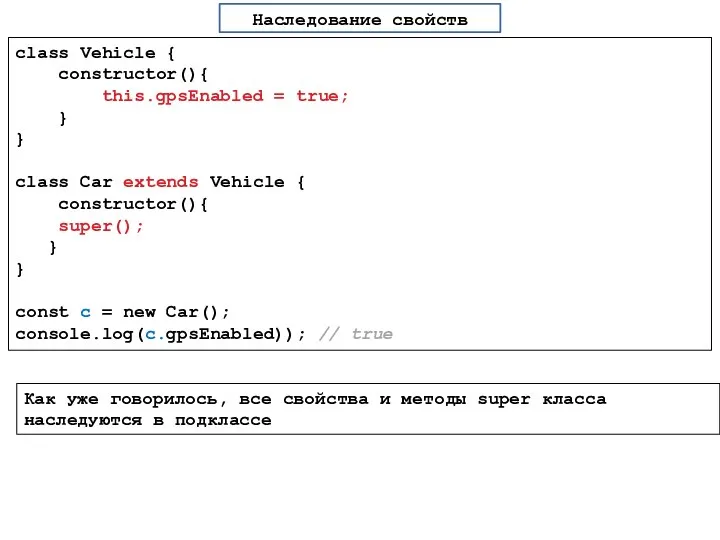 Как уже говорилось, все свойства и методы super класса наследуются в