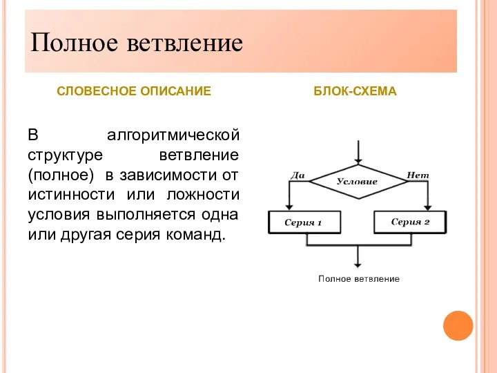 Полное ветвление Полное ветвление