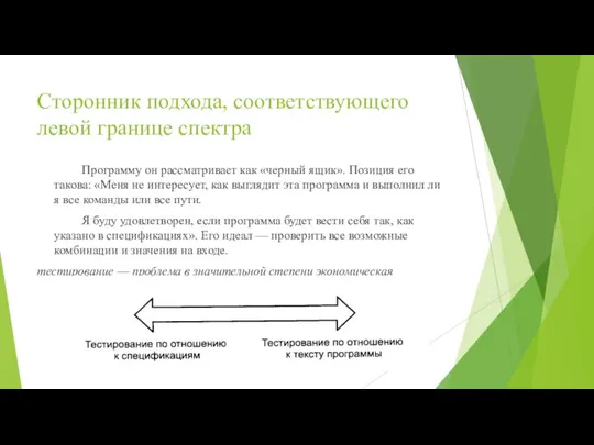 Сторонник подхода, соответствующего левой границе спектра Программу он рассматривает как «черный