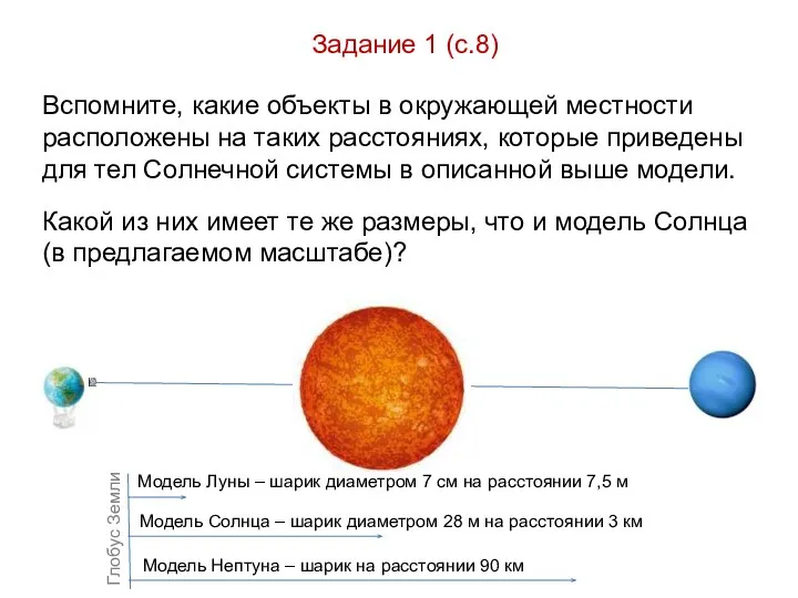 Задание 1 (с.8) Модель Луны – шарик диаметром 7 см на