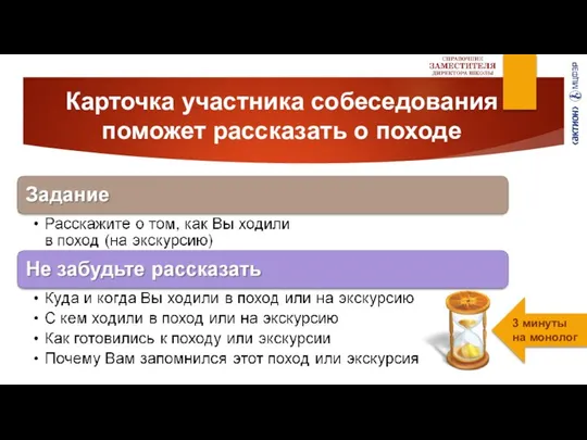 Карточка участника собеседования поможет рассказать о походе 3 минуты на монолог