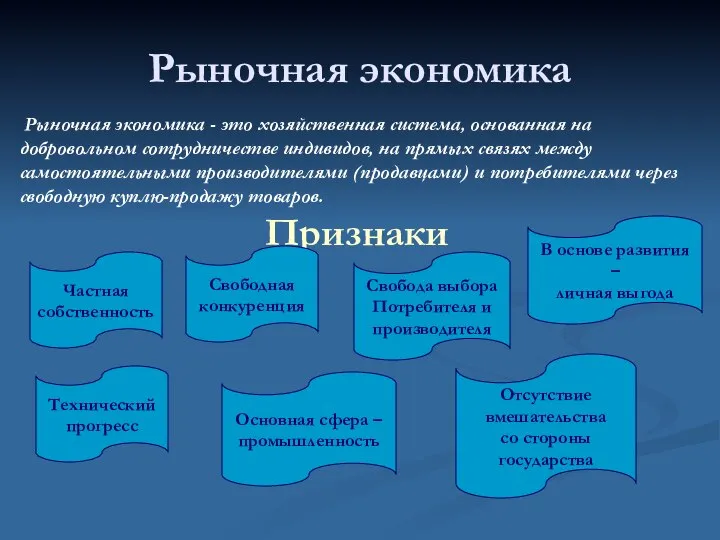 Рыночная экономика Рыночная экономика - это хозяйственная система, основанная на добровольном