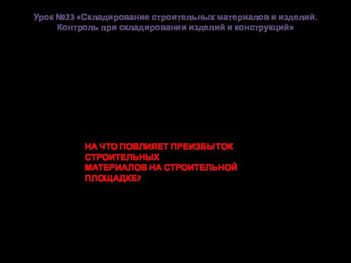 Урок №23 «Складирование строительных материалов и изделий. Контроль при складировании изделий